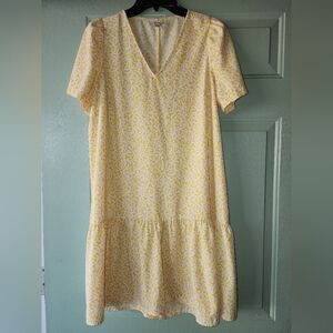 A NEW DAY Yellow Patterned Mini Dress Short Sleeves Sz S EUC